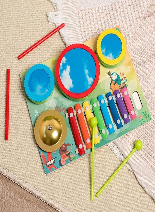BLiSS HUES مجموعة طبول موسيقية خشبية للأطفال من BLiSS HUES (مجموعة موسيقية متكاملة) - Image 2